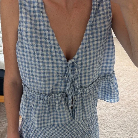Zara Blue Checkered Midi Dress - Picture 2 of 4